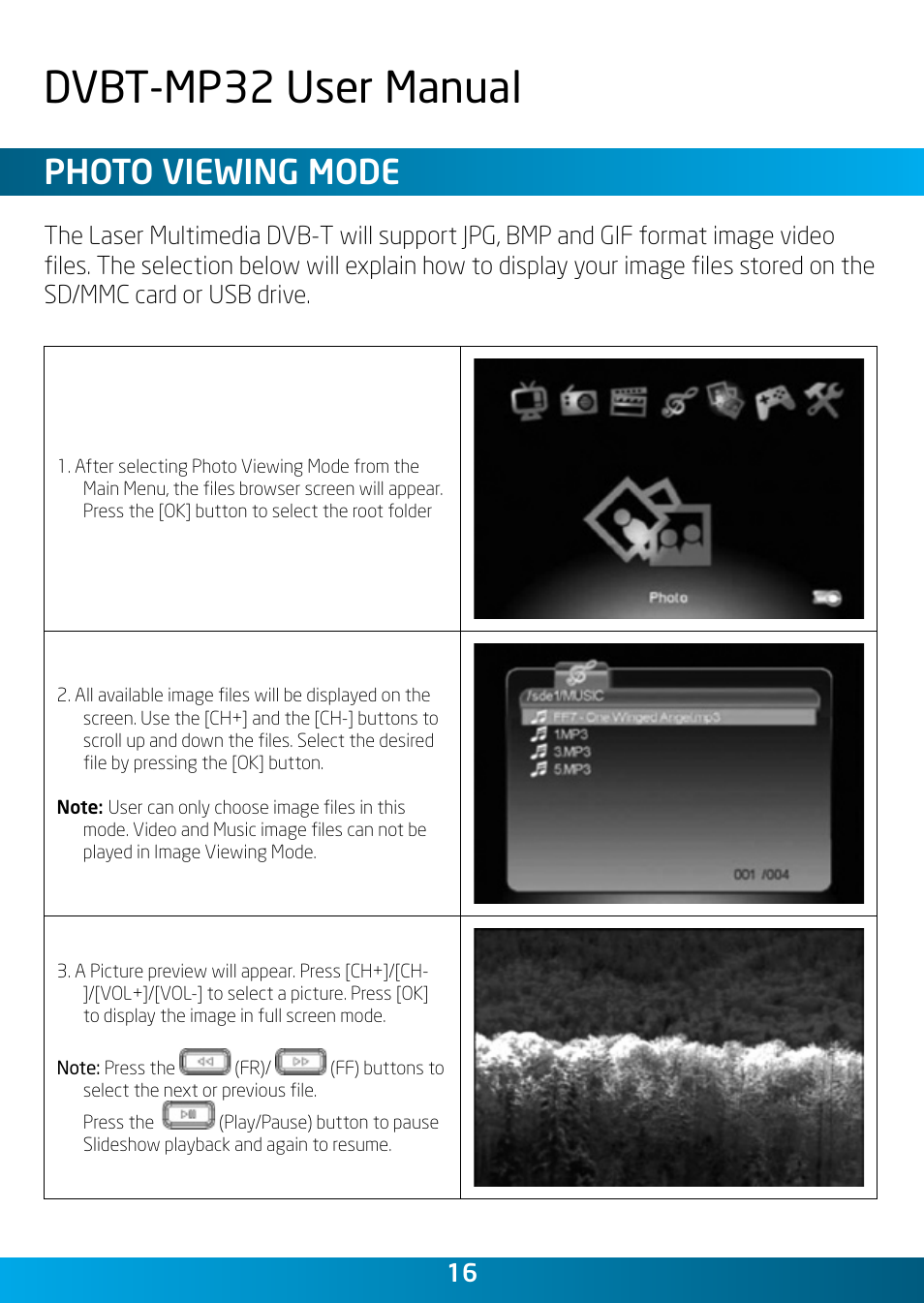 Dvbt-mp32 user manual, Photo viewing mode | Laser DVBT-MP32 User Manual | Page 16 / 24