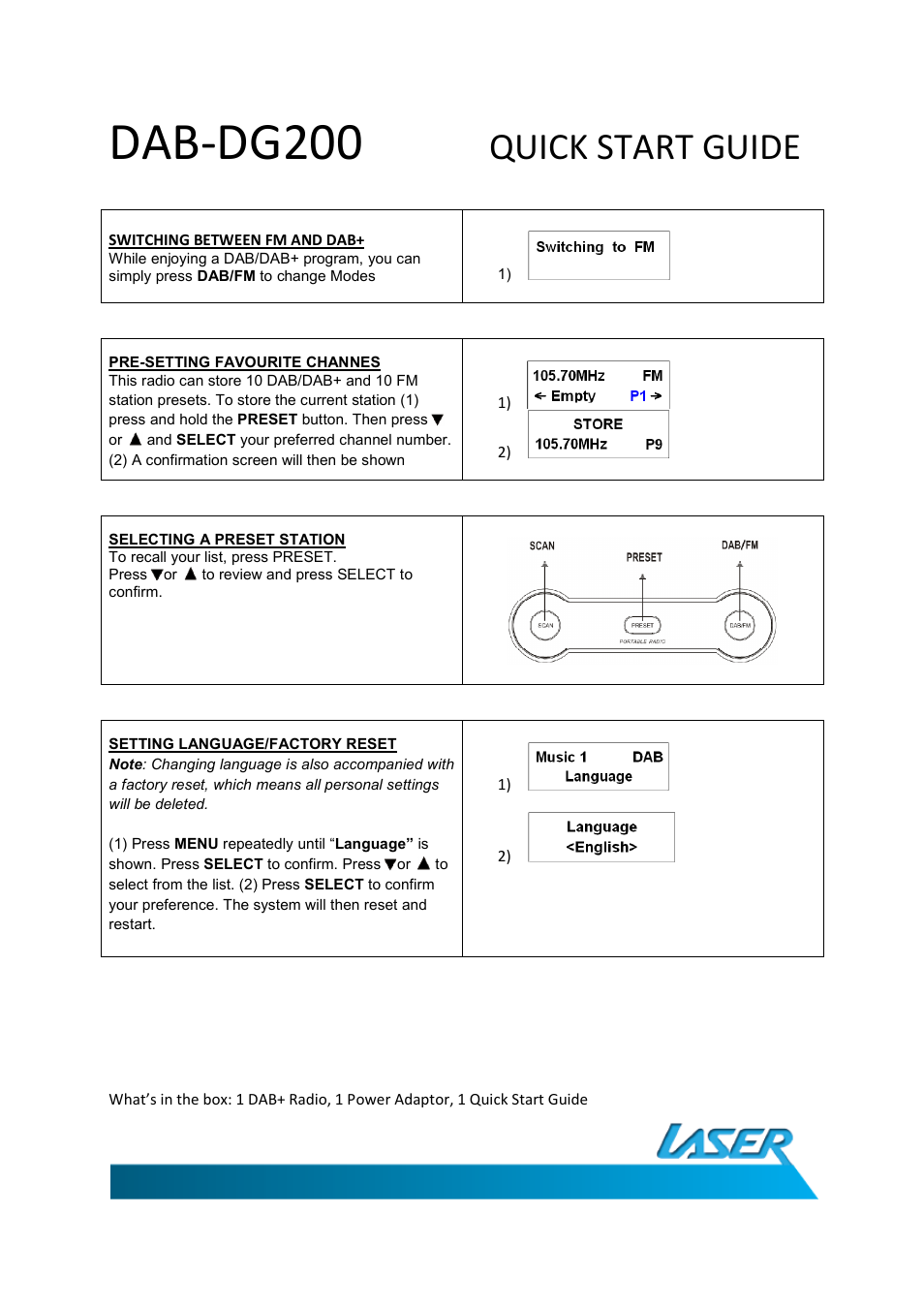 Dab-dg200, Quick start guide | Laser DAB-DG200 User Manual | Page 3 / 4