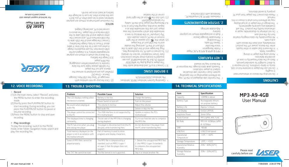 Laser MP3-A9-4GB User Manual | 2 pages