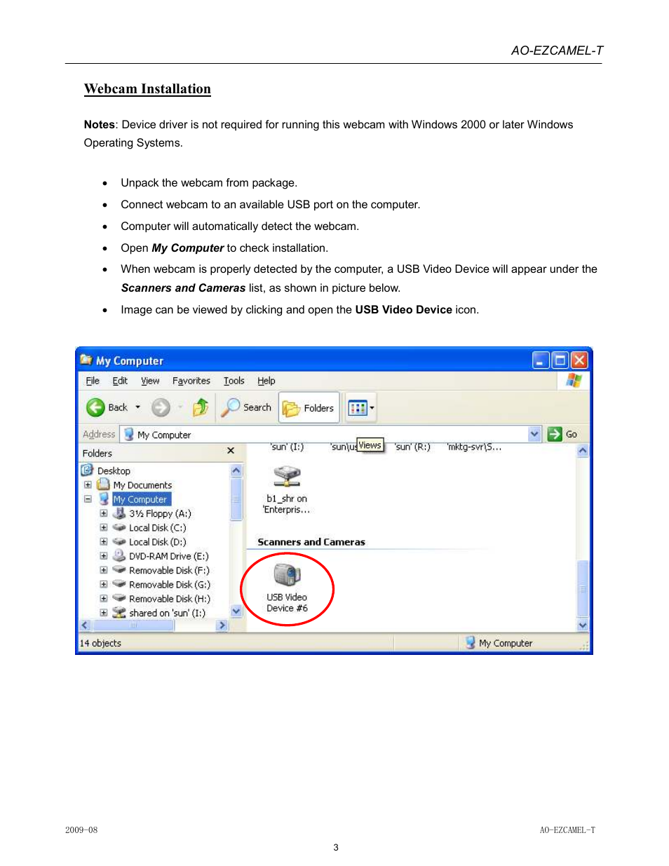 Webcam installation | Laser AO-EZCAMEL-T User Manual | Page 3 / 7