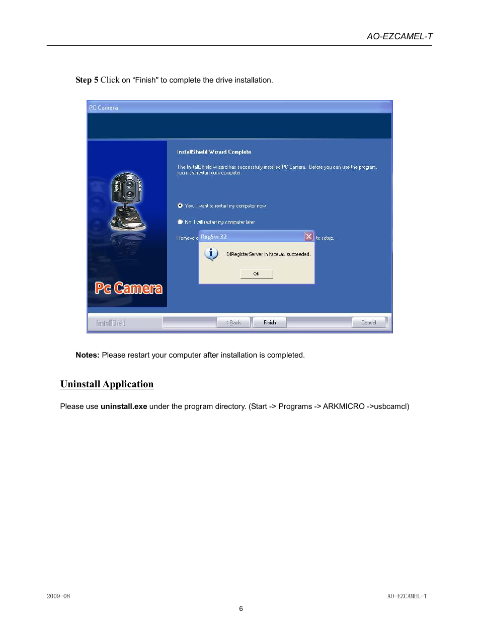 Uninstall application | Laser AO-EZCAMEL-T User Manual | Page 6 / 7