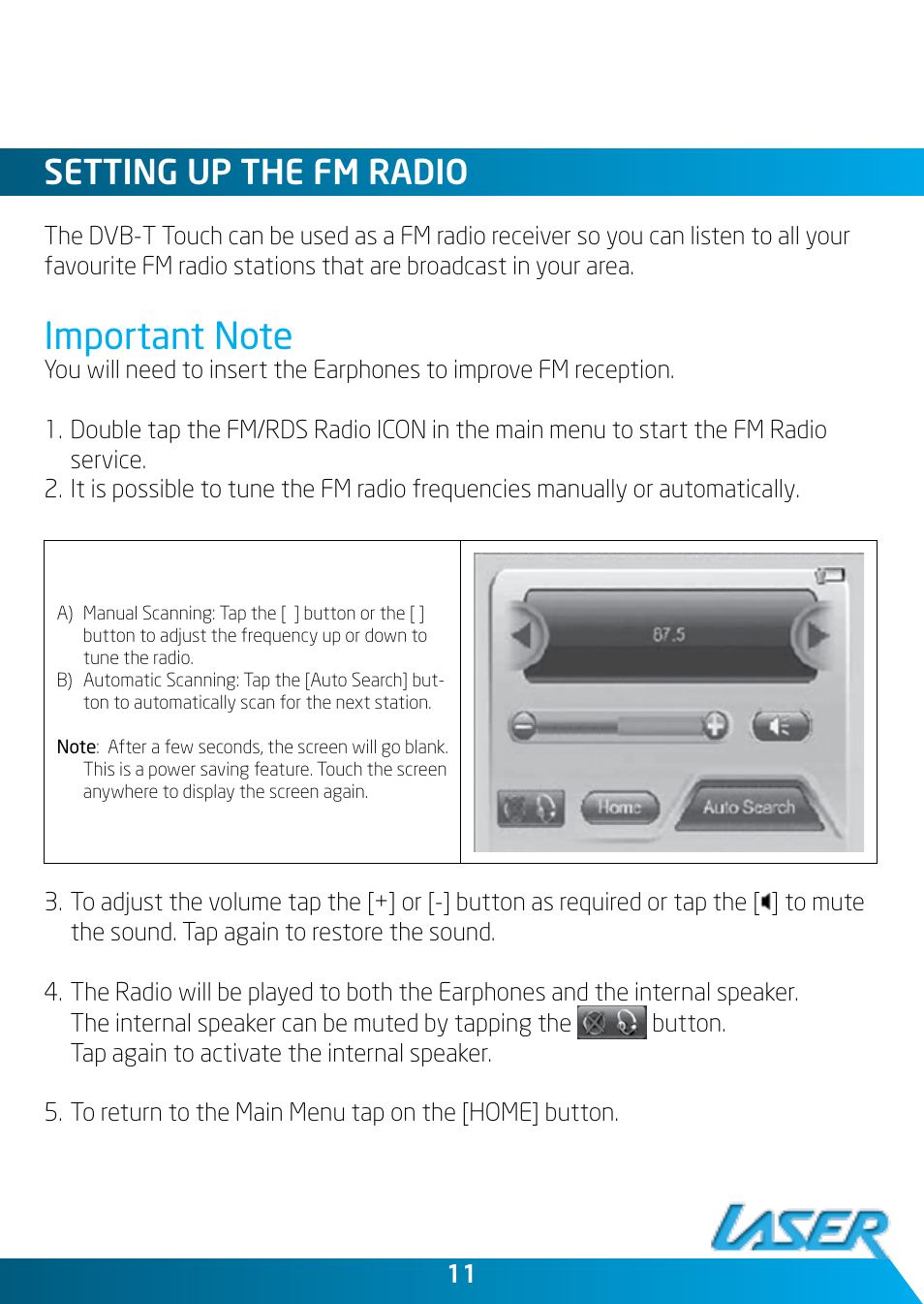 Setting up the fm radio | Laser DVBT-ST35 User Manual | Page 11 / 20