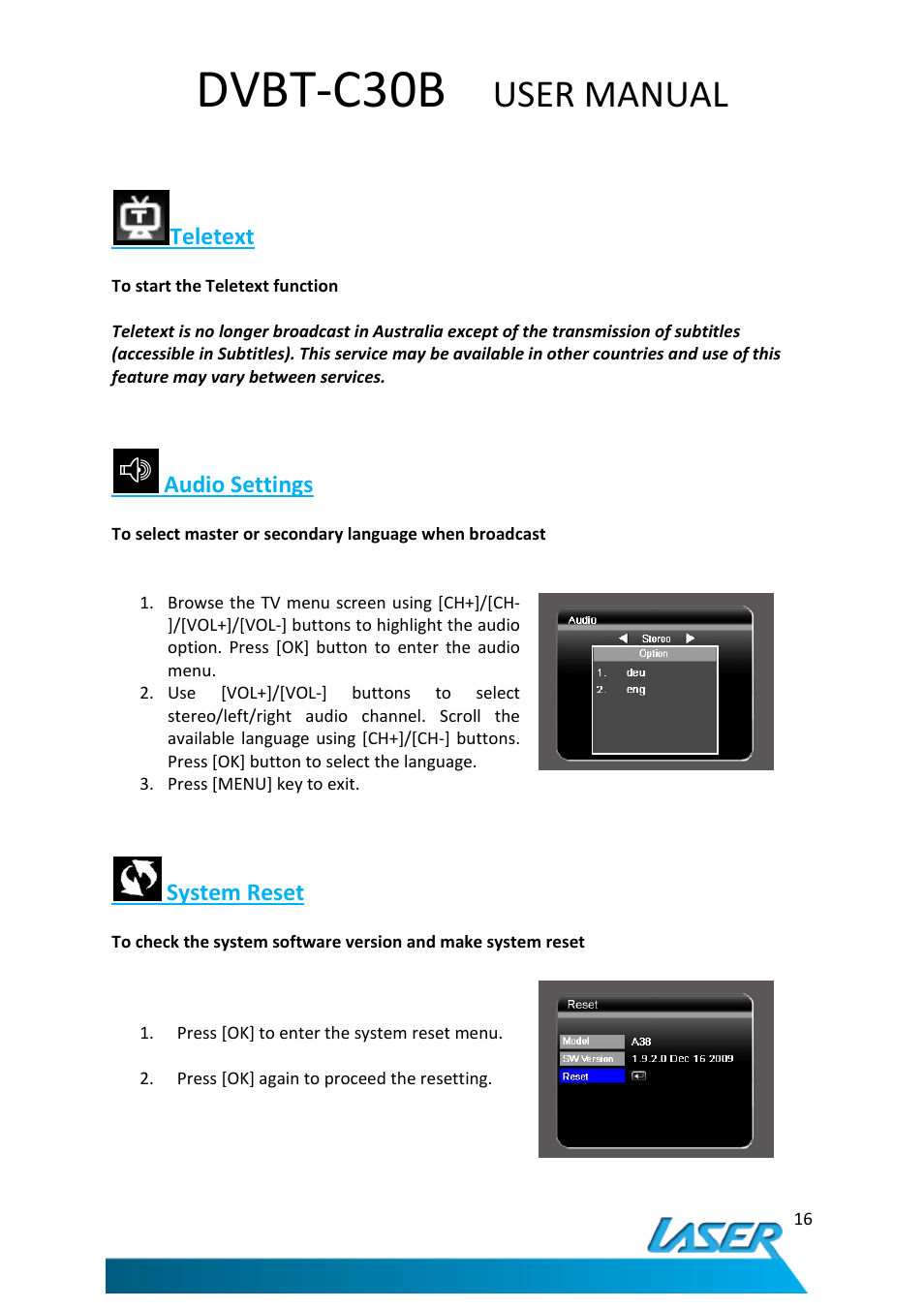 Dvbt-c30b, User manual | Laser DVBT-C30B User Manual | Page 17 / 24