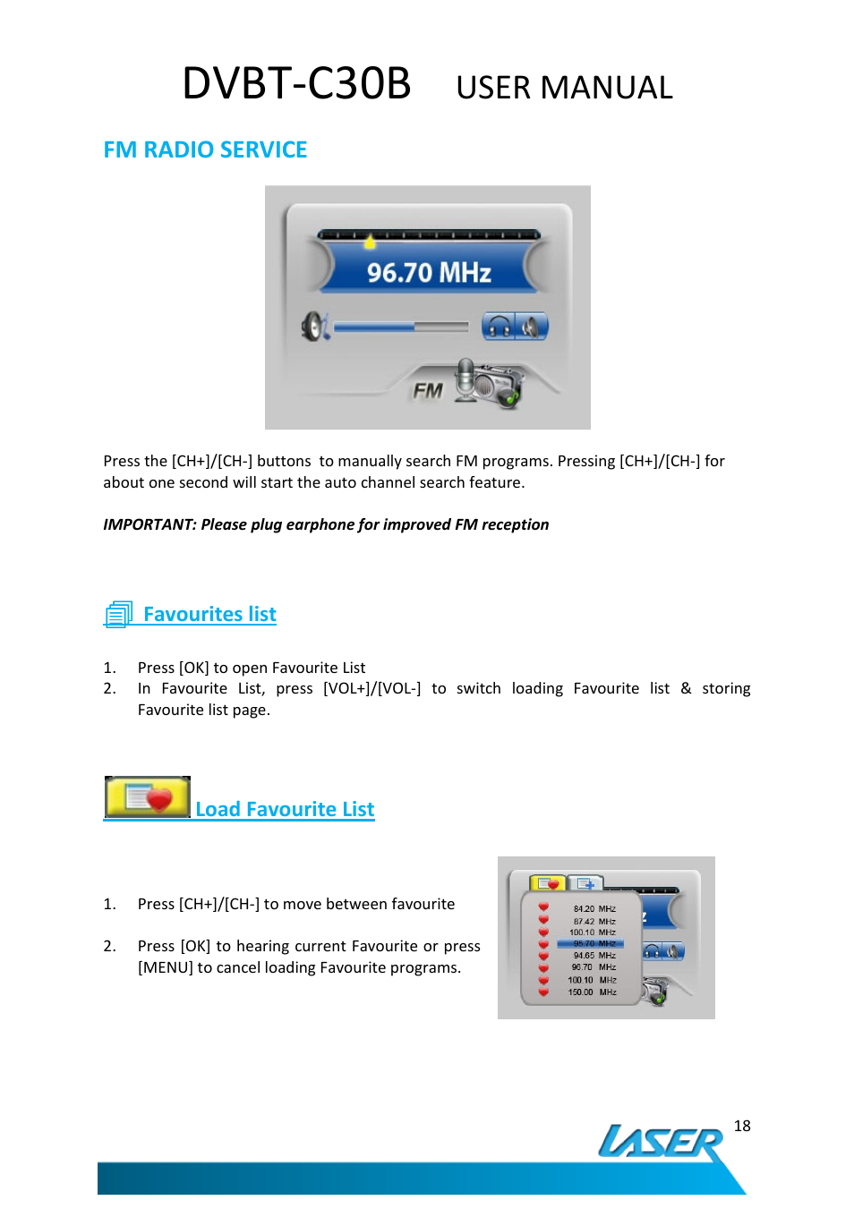 Dvbt-c30b, User manual, Fm radio service | Laser DVBT-C30B User Manual | Page 19 / 24