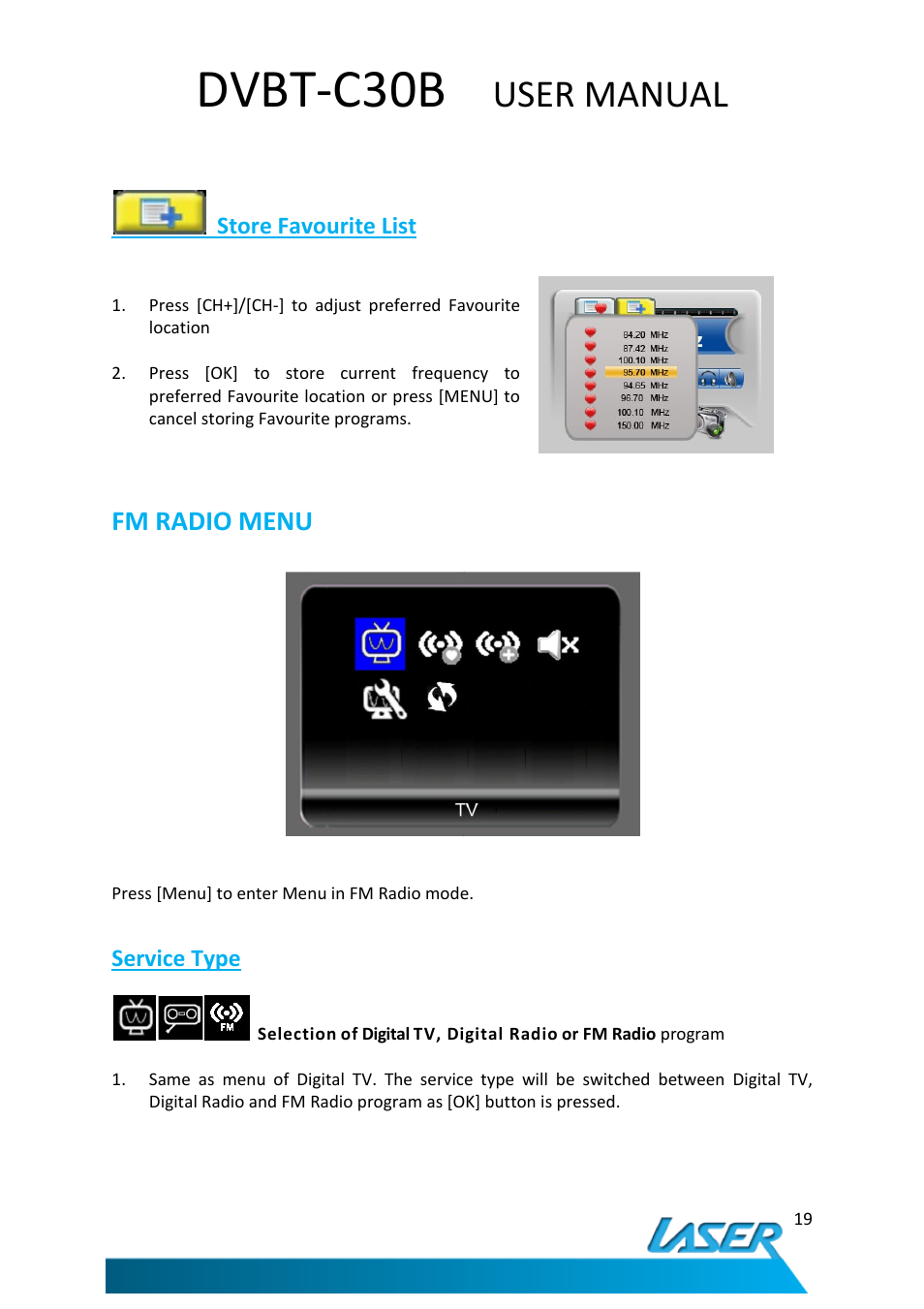 Dvbt-c30b, User manual, Fm radio menu | Laser DVBT-C30B User Manual | Page 20 / 24
