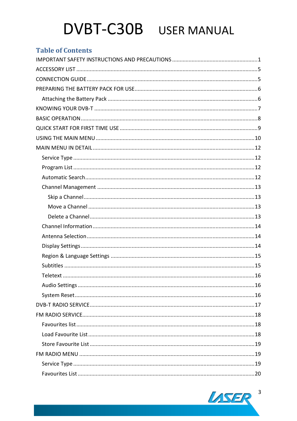 Dvbt-c30b, User manual | Laser DVBT-C30B User Manual | Page 4 / 24