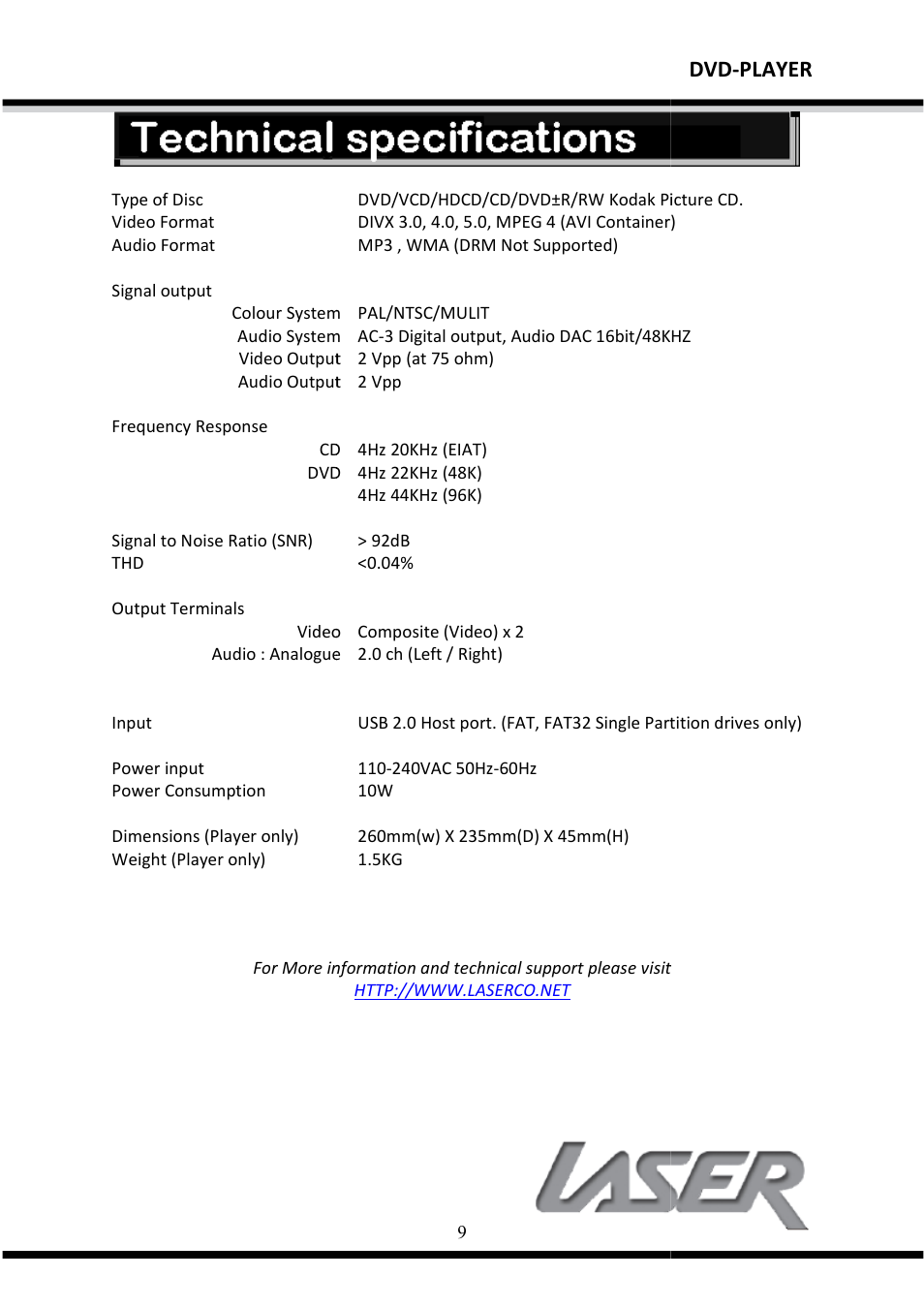 Dvd-player | Laser DVD-HD007 User Manual | Page 10 / 10