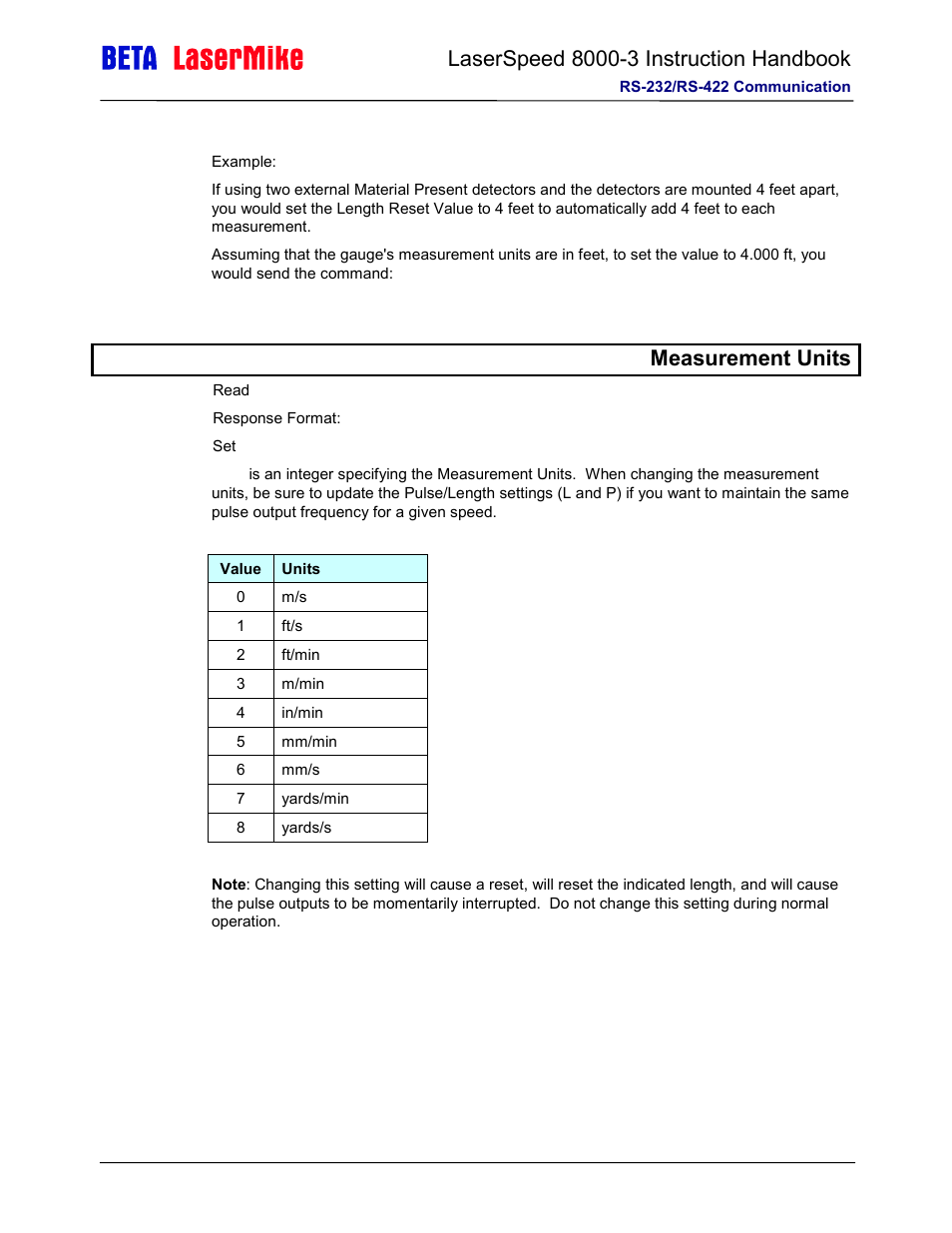 Umeasurement units | Laser beta lasermike LS8000-3 User Manual | Page 138 / 221