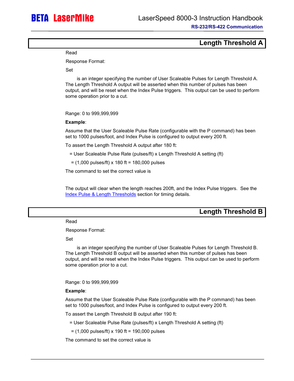 A length threshold a, B length threshold b | Laser beta lasermike LS8000-3 User Manual | Page 143 / 221