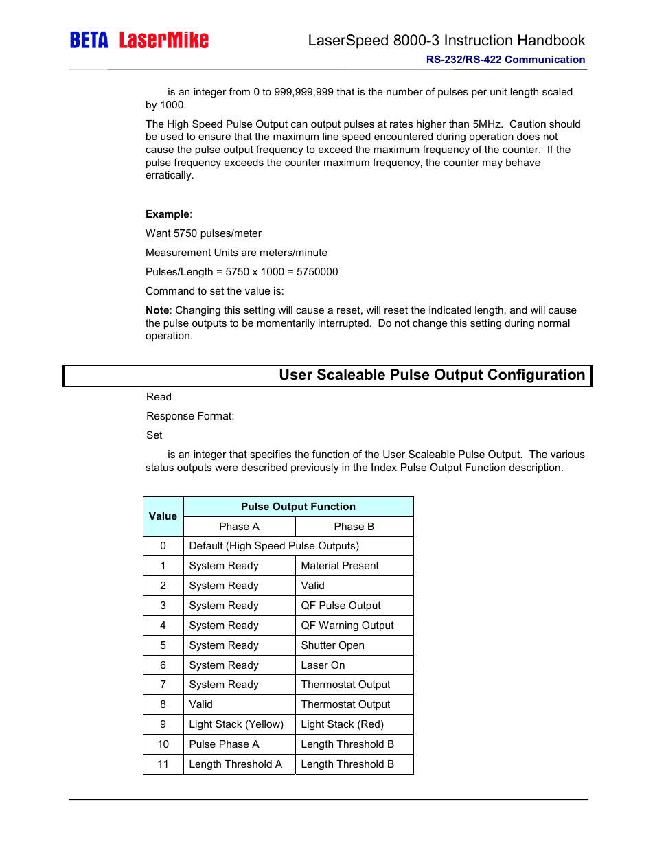 L user scaleable pulse output configuration | Laser beta lasermike LS8000-3 User Manual | Page 145 / 221