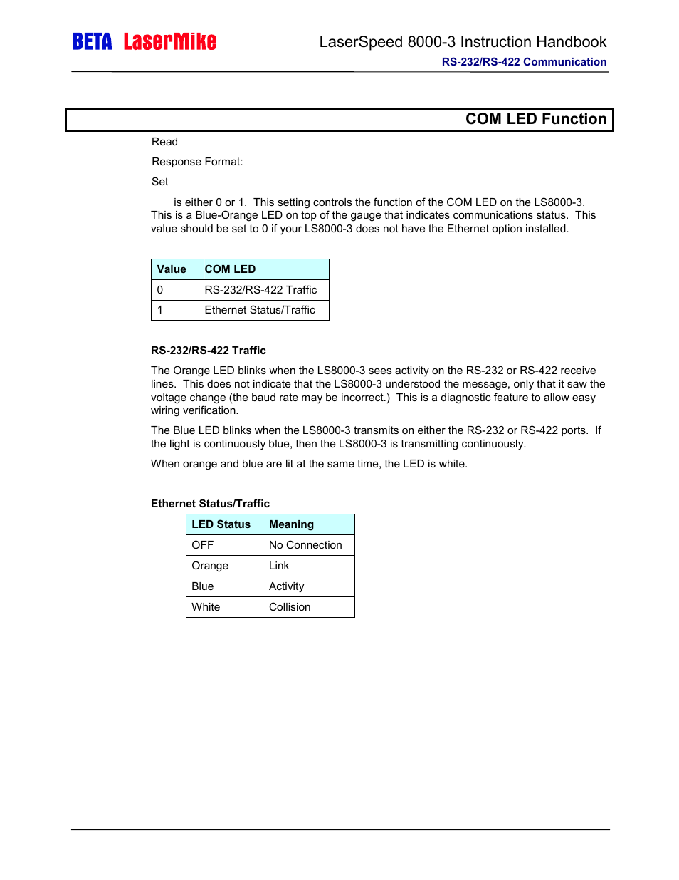 C com led function | Laser beta lasermike LS8000-3 User Manual | Page 148 / 221