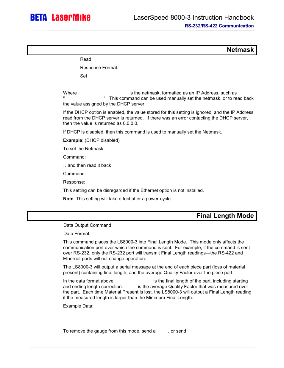 Ipnetmsk netmask, Tf final length mode | Laser beta lasermike LS8000-3 User Manual | Page 154 / 221