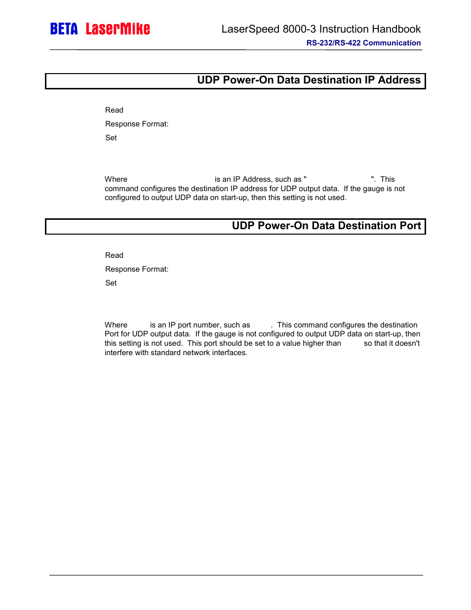 Autoaddr udp power-on data destination ip address, Autoport udp power-on data destination port | Laser beta lasermike LS8000-3 User Manual | Page 163 / 221