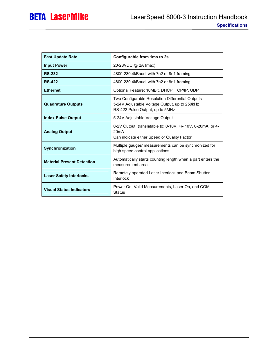 Laser beta lasermike LS8000-3 User Manual | Page 188 / 221