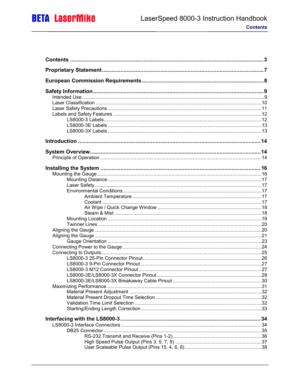 Laser beta lasermike LS8000-3 User Manual | Page 3 / 221