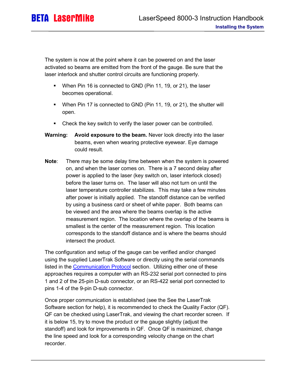 Maximizing performance | Laser beta lasermike LS8000-3 User Manual | Page 31 / 221