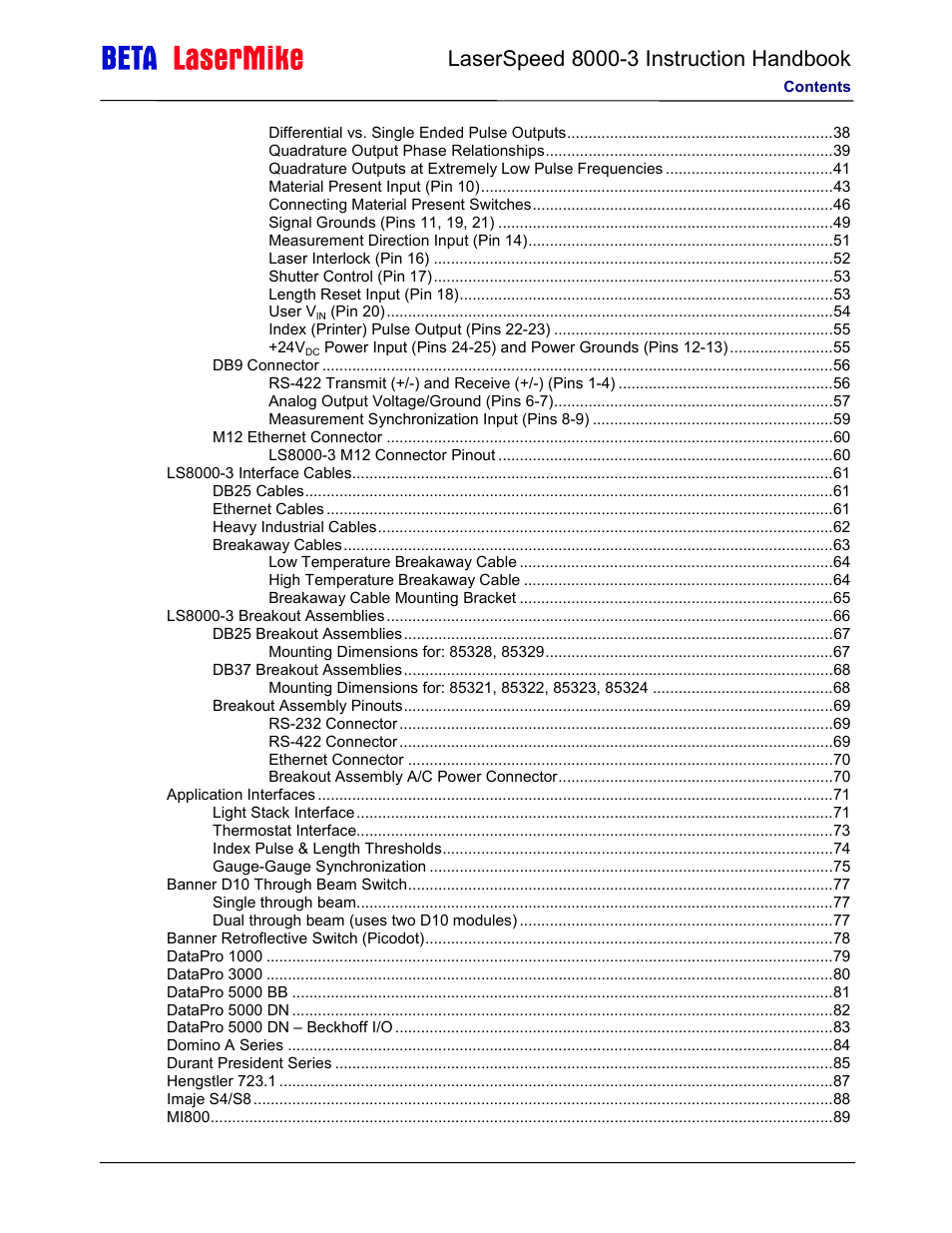 Laser beta lasermike LS8000-3 User Manual | Page 4 / 221