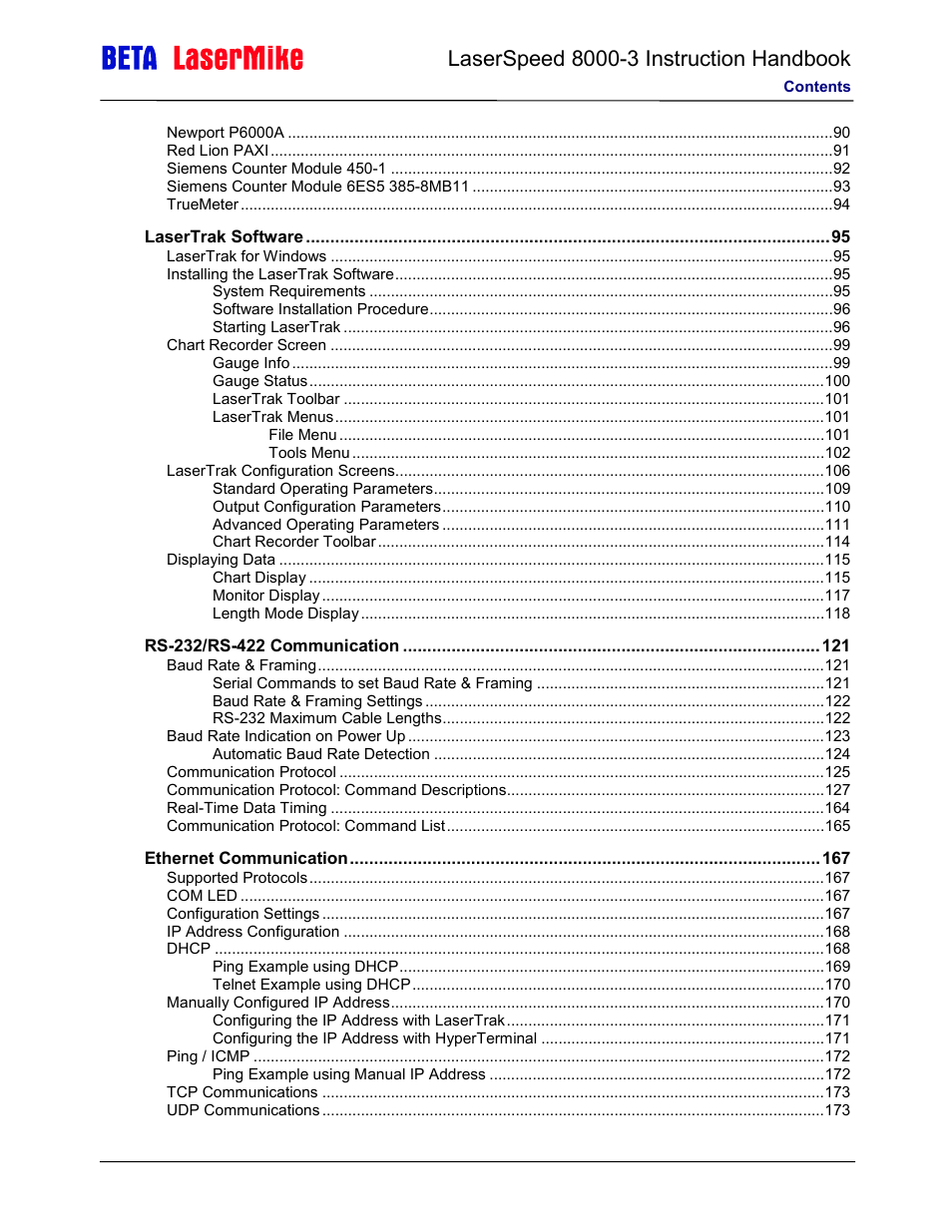 Laser beta lasermike LS8000-3 User Manual | Page 5 / 221