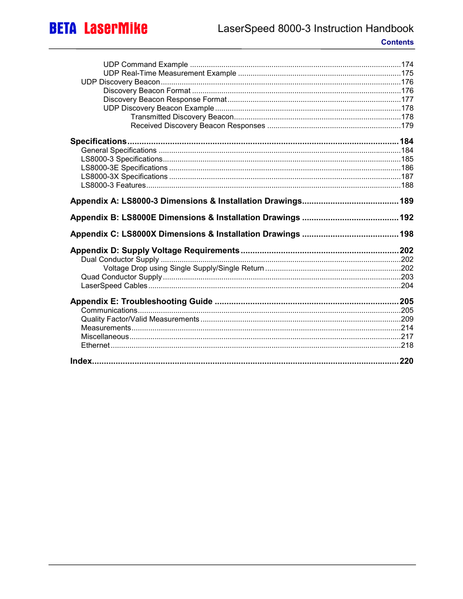 Laser beta lasermike LS8000-3 User Manual | Page 6 / 221