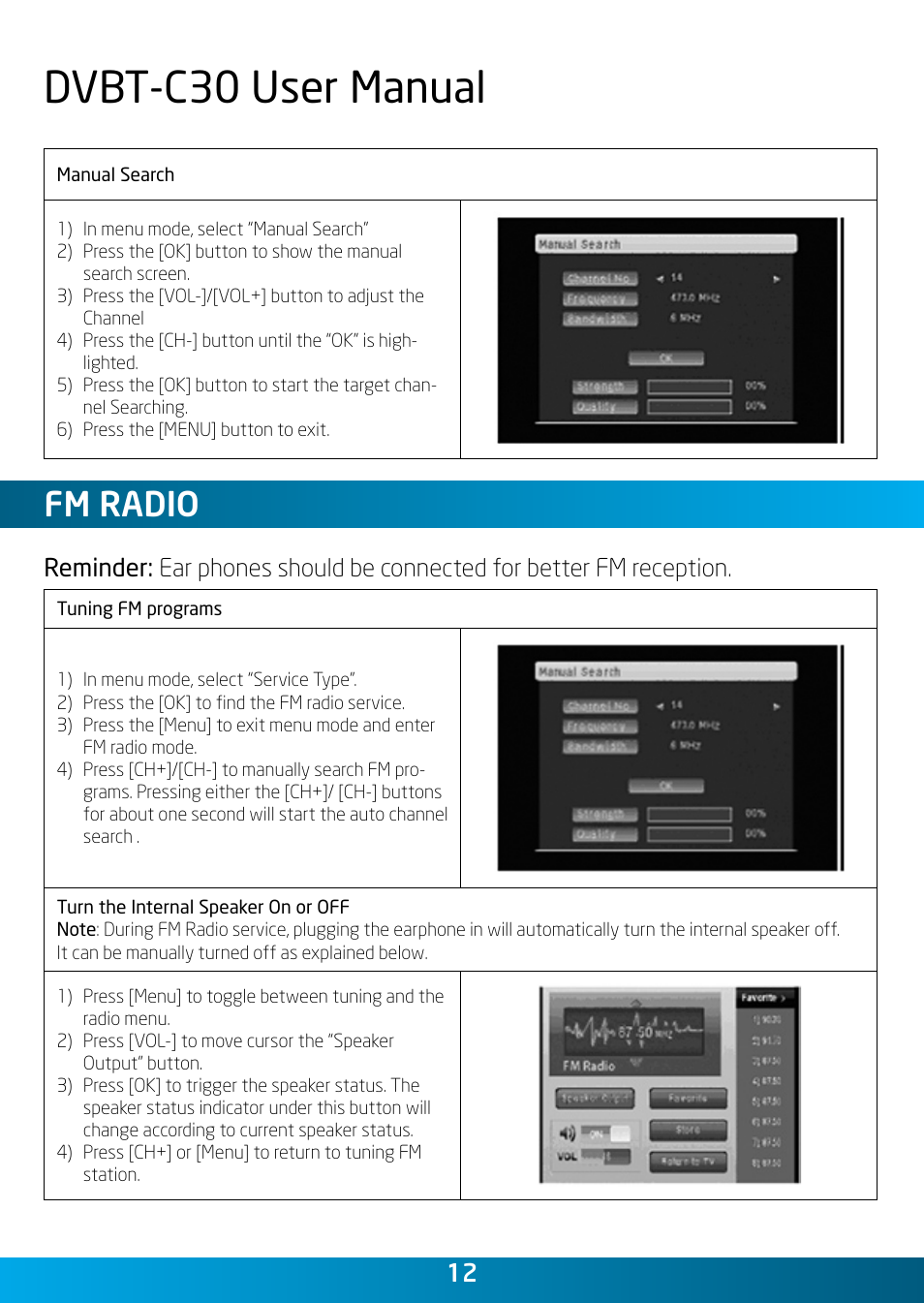 Dvbt-c30 user manual, Fm radio | Laser DVBT-C30 User Manual | Page 12 / 20
