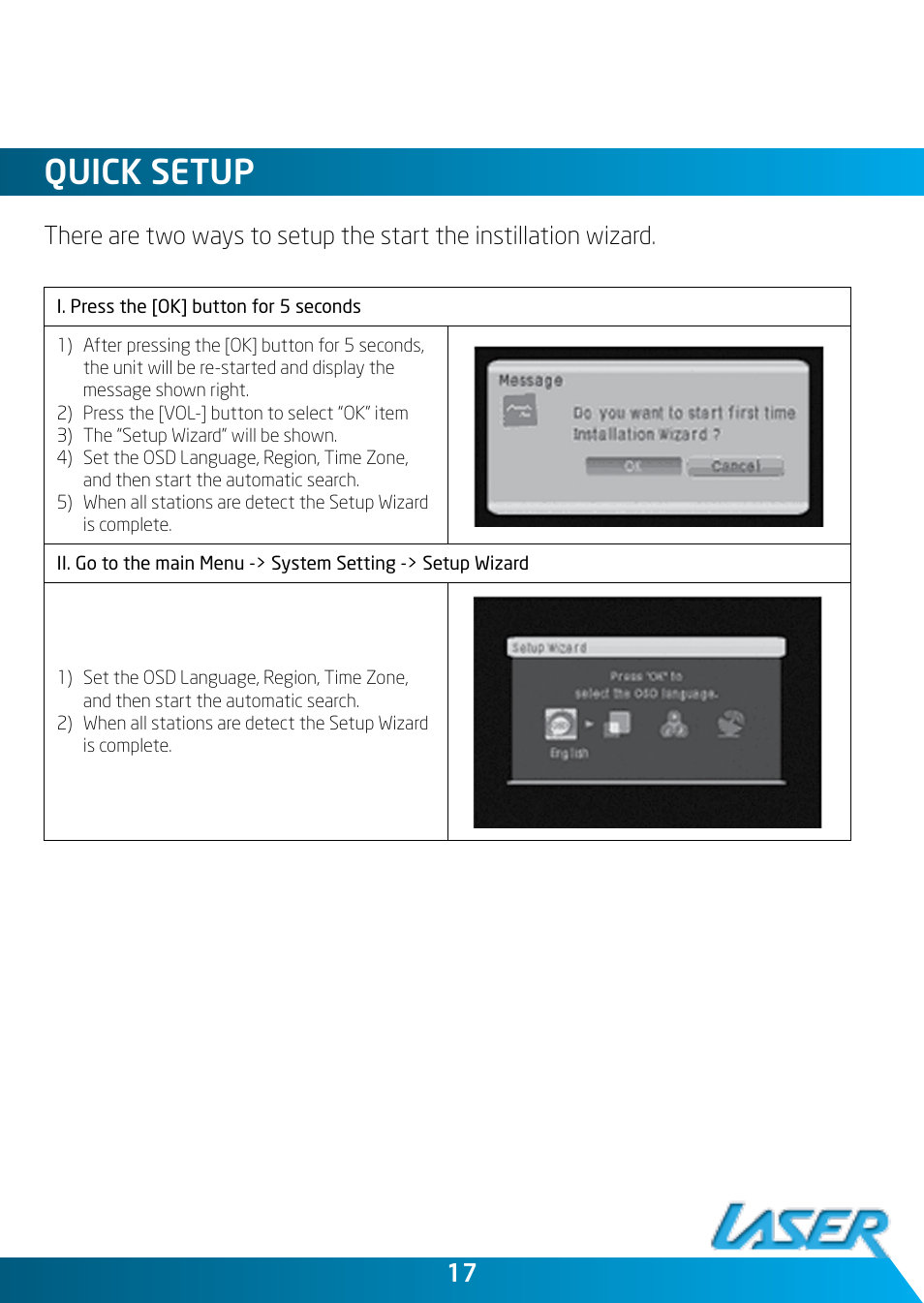 Quick setup | Laser DVBT-C30 User Manual | Page 17 / 20