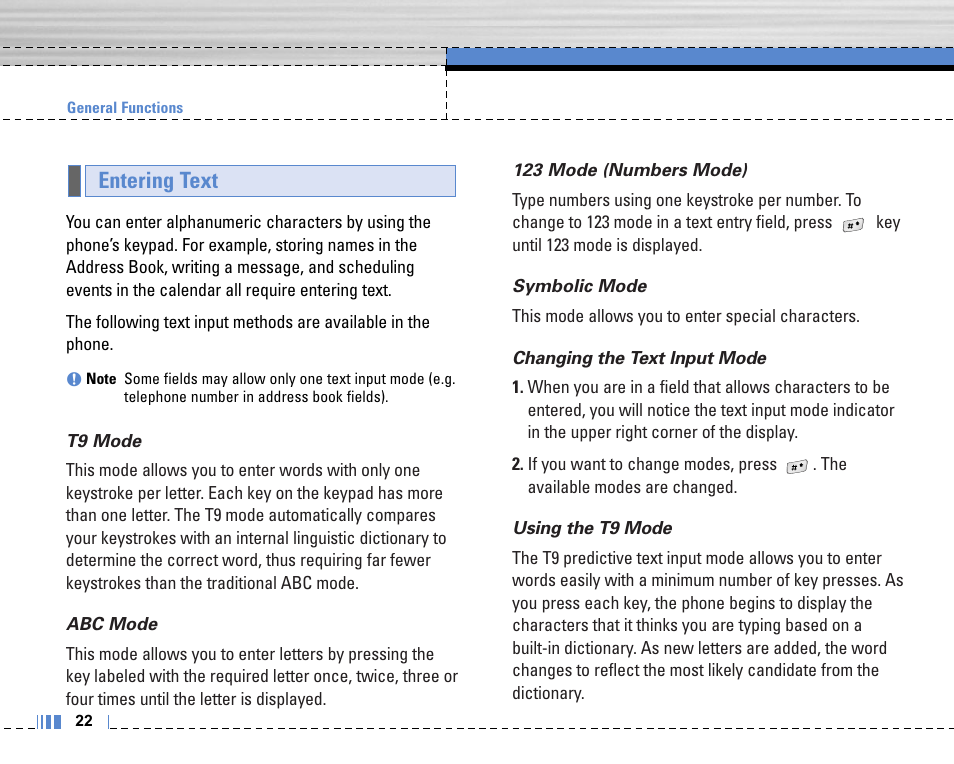 Entering text | Life is good LG MOBILE PHONE C3320 User Manual | Page 23 / 76