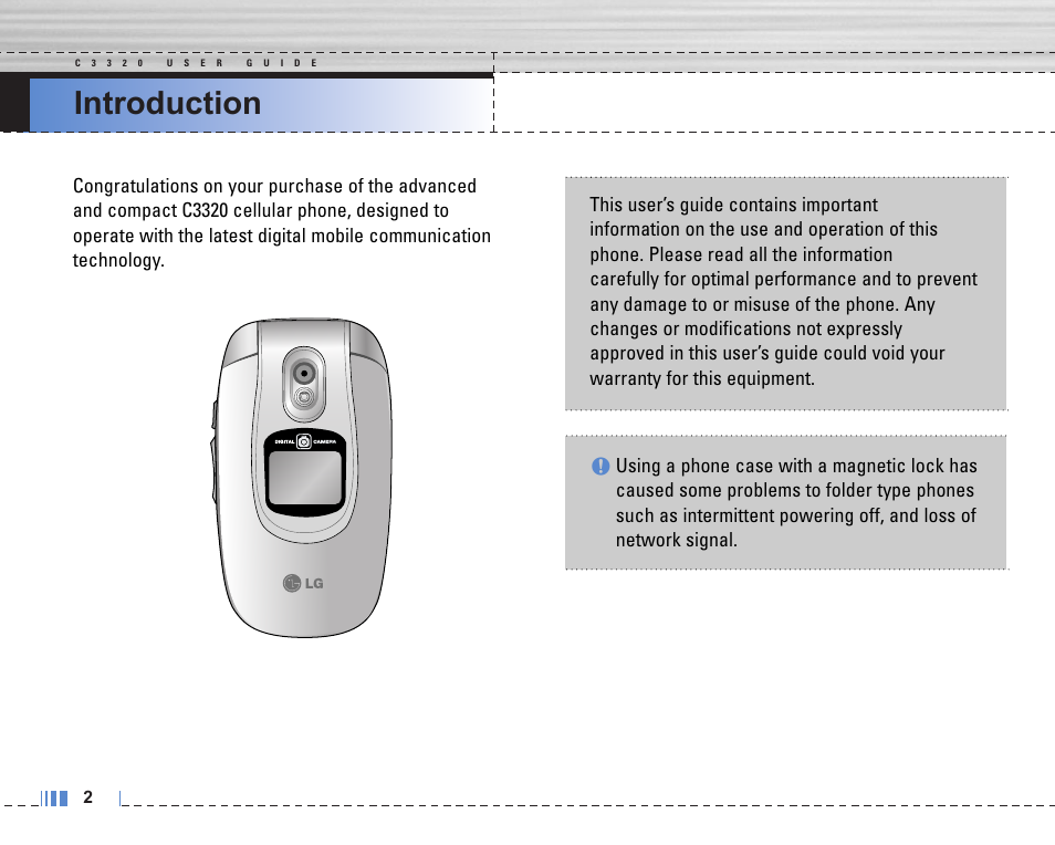 Introduction | Life is good LG MOBILE PHONE C3320 User Manual | Page 3 / 76
