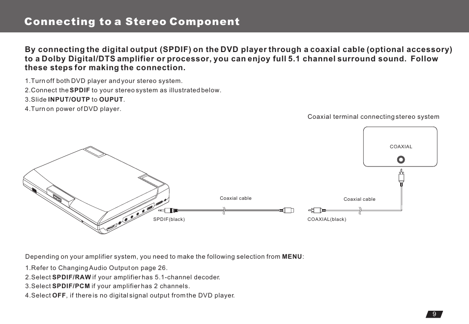 Т³гж 11, Connecting to a stereo component | Lenco Marine DVP-722 User Manual | Page 11 / 33