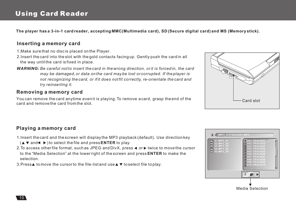 Т³гж 12, Using card reader | Lenco Marine DVP-722 User Manual | Page 12 / 33