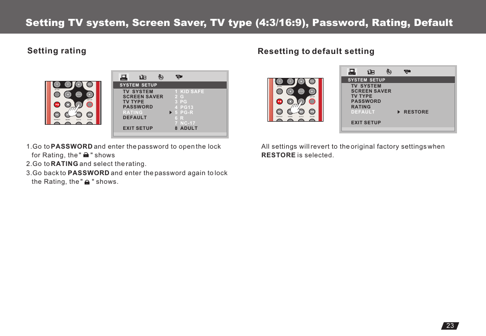 Т³гж 25, Setting rating resetting to default setting | Lenco Marine DVP-722 User Manual | Page 25 / 33