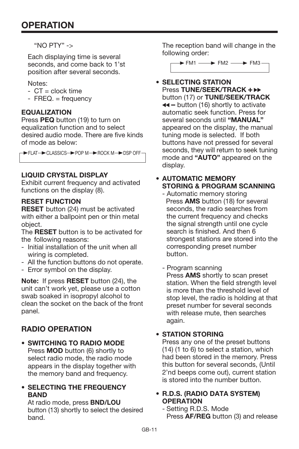 Operation, Radio operation | Lenco Marine CS-1004 User Manual | Page 11 / 19