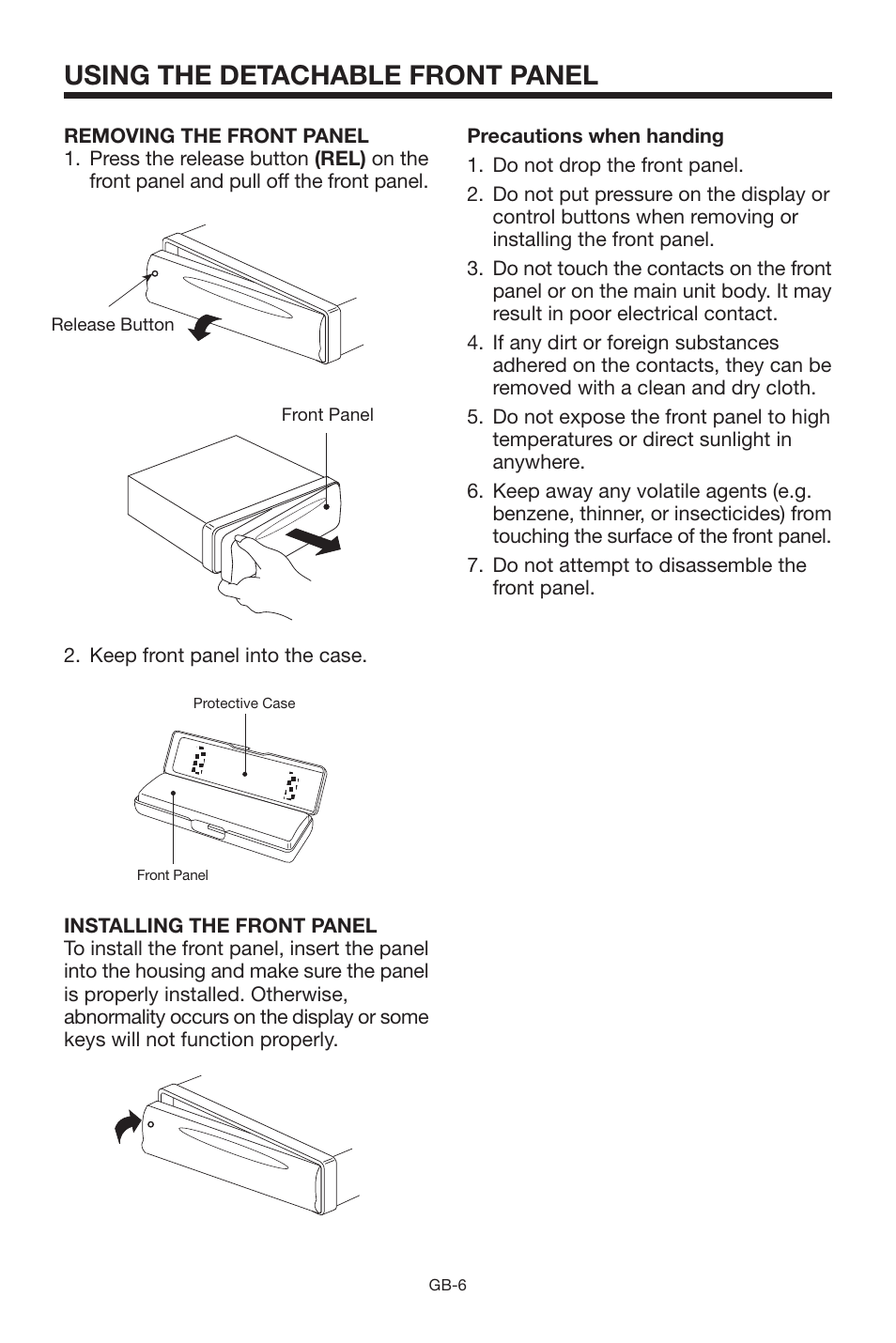 Using the detachable front panel | Lenco Marine CS-1004 User Manual | Page 6 / 19