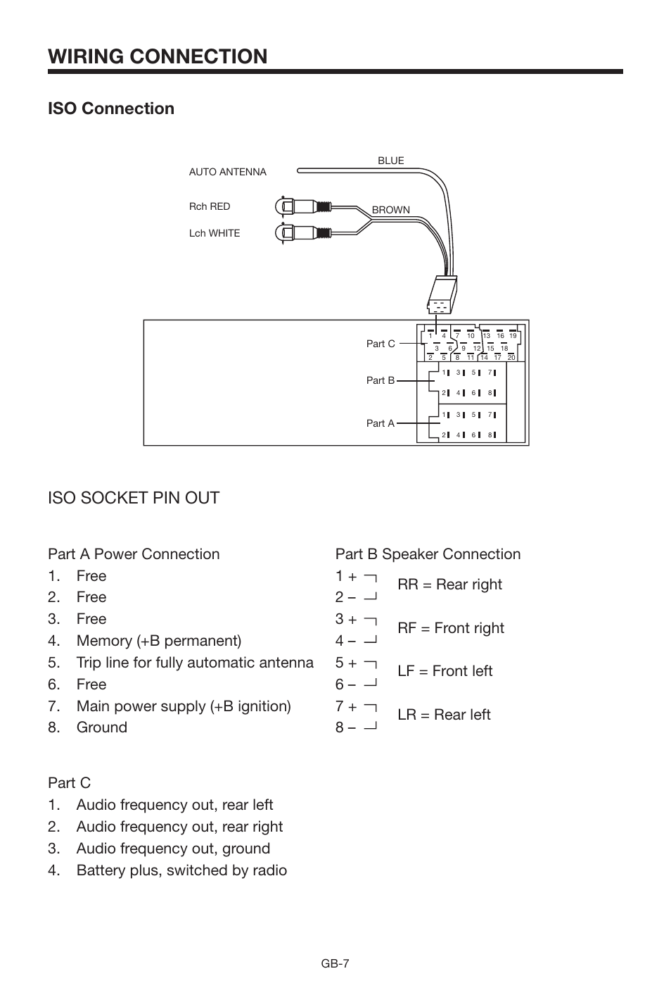 Wiring connection, Iso connection iso socket pin out | Lenco Marine CS-1004 User Manual | Page 7 / 19