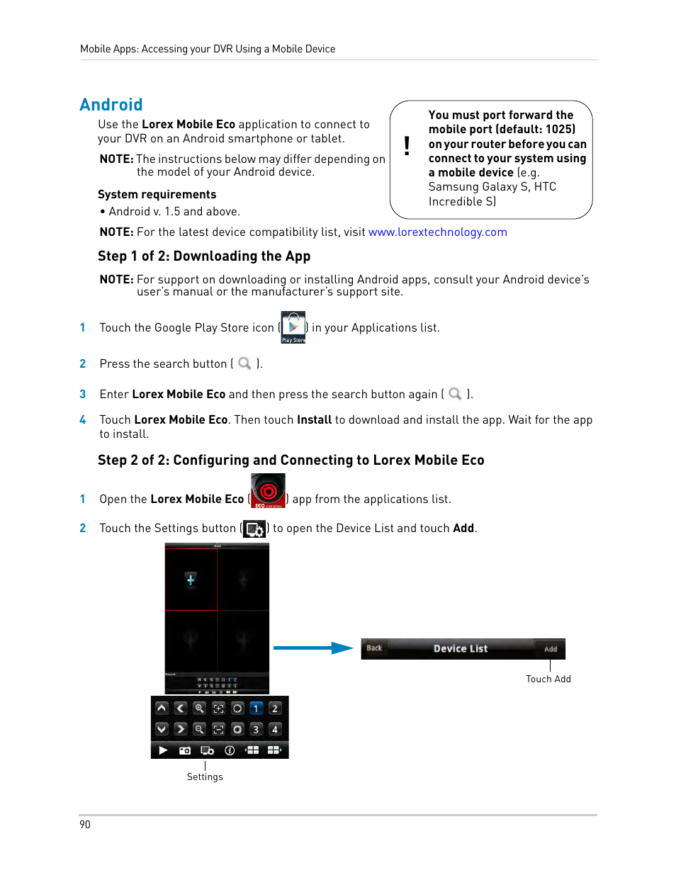 Android, Step 1 of 2: downloading the app | LOREX Technology DIGITAL VIDEO SURVEILLANCE RECORDER LH010 ECO BLACKBOX SERIES User Manual | Page 106 / 128