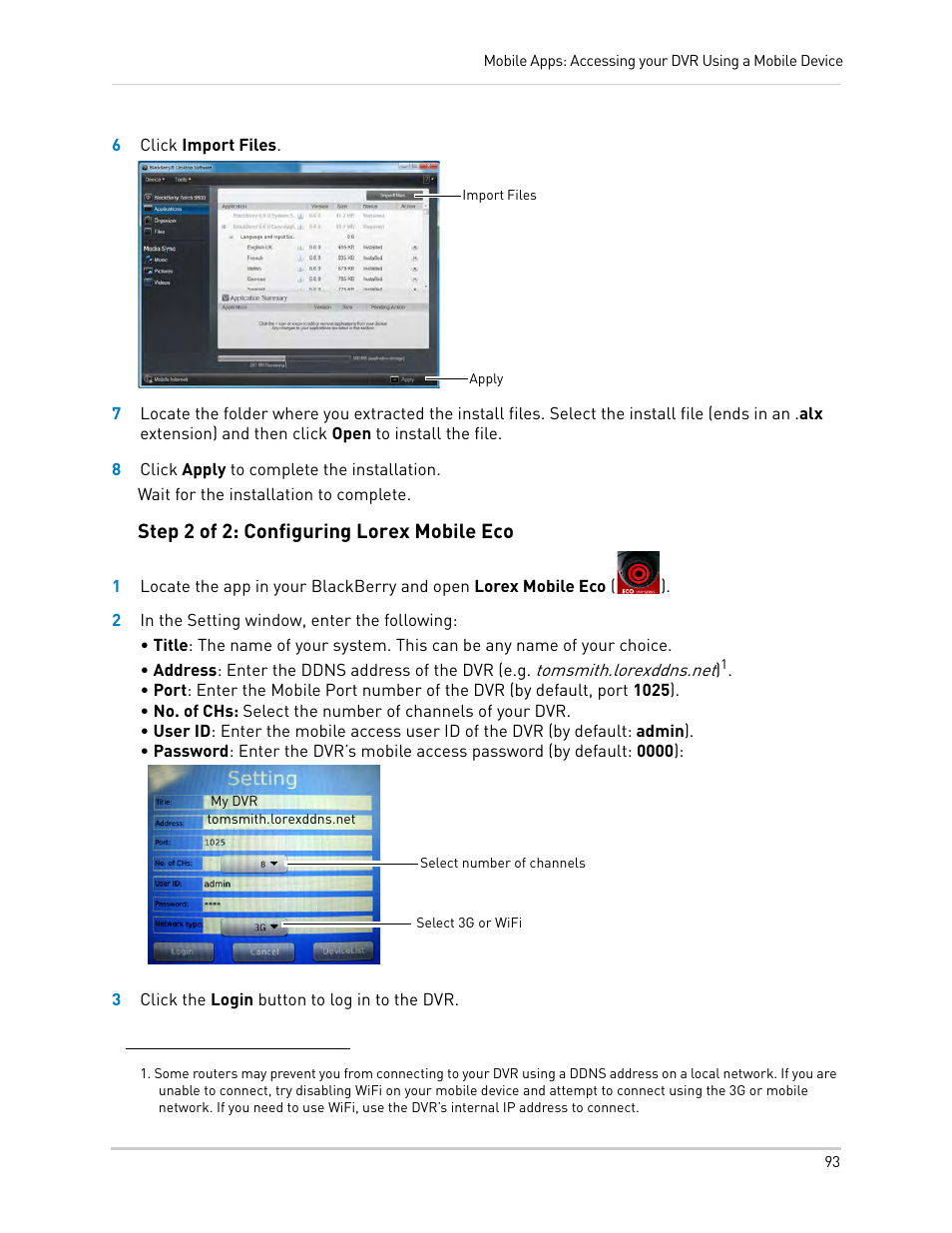 Step 2 of 2: configuring lorex mobile eco | LOREX Technology DIGITAL VIDEO SURVEILLANCE RECORDER LH010 ECO BLACKBOX SERIES User Manual | Page 109 / 128