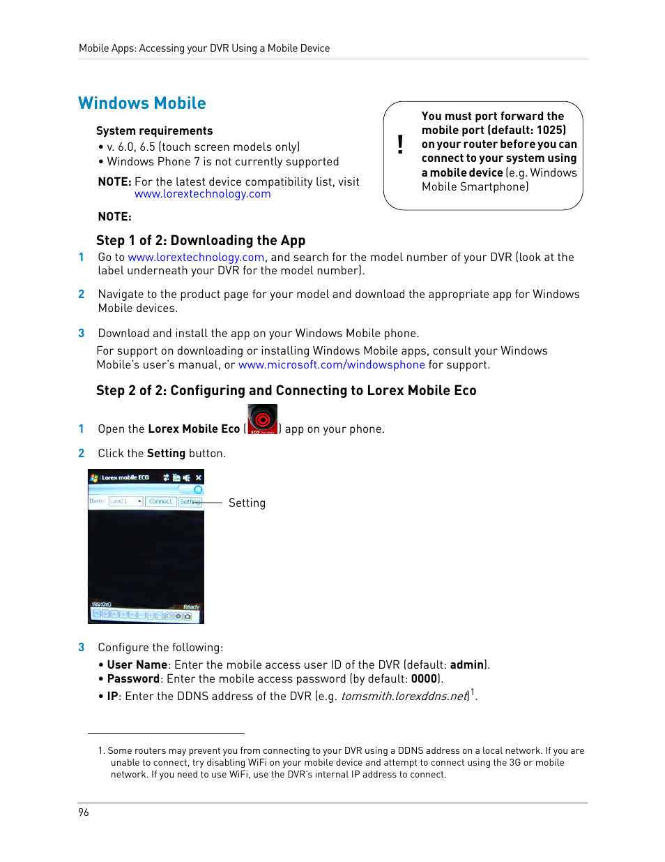 Windows mobile, Step 1 of 2: downloading the app | LOREX Technology DIGITAL VIDEO SURVEILLANCE RECORDER LH010 ECO BLACKBOX SERIES User Manual | Page 112 / 128