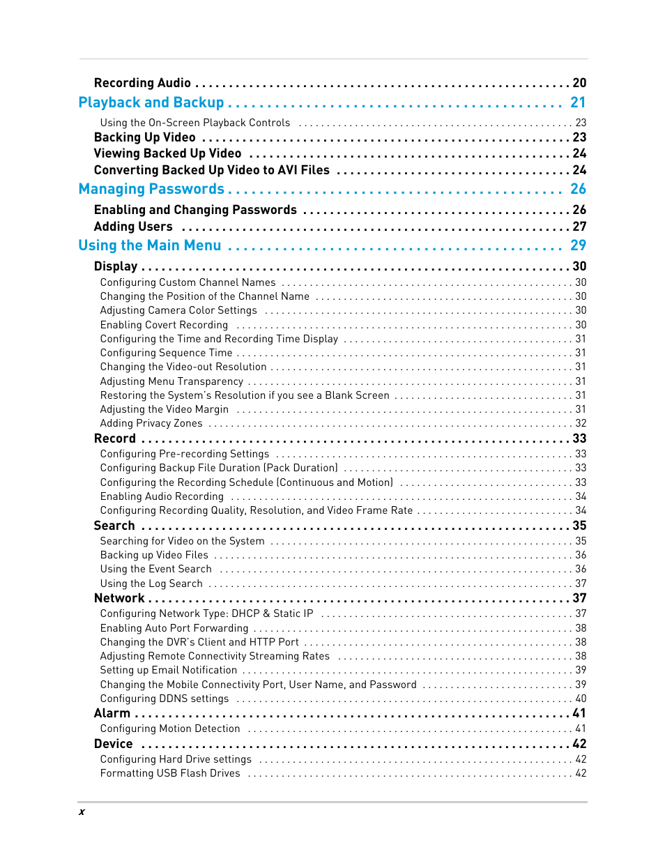 Playback and backup, Managing passwords, Using the main menu | LOREX Technology DIGITAL VIDEO SURVEILLANCE RECORDER LH010 ECO BLACKBOX SERIES User Manual | Page 12 / 128