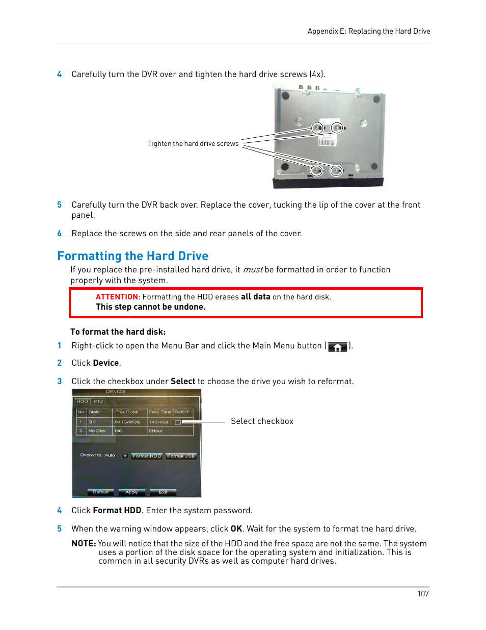 Formatting the hard drive | LOREX Technology DIGITAL VIDEO SURVEILLANCE RECORDER LH010 ECO BLACKBOX SERIES User Manual | Page 123 / 128