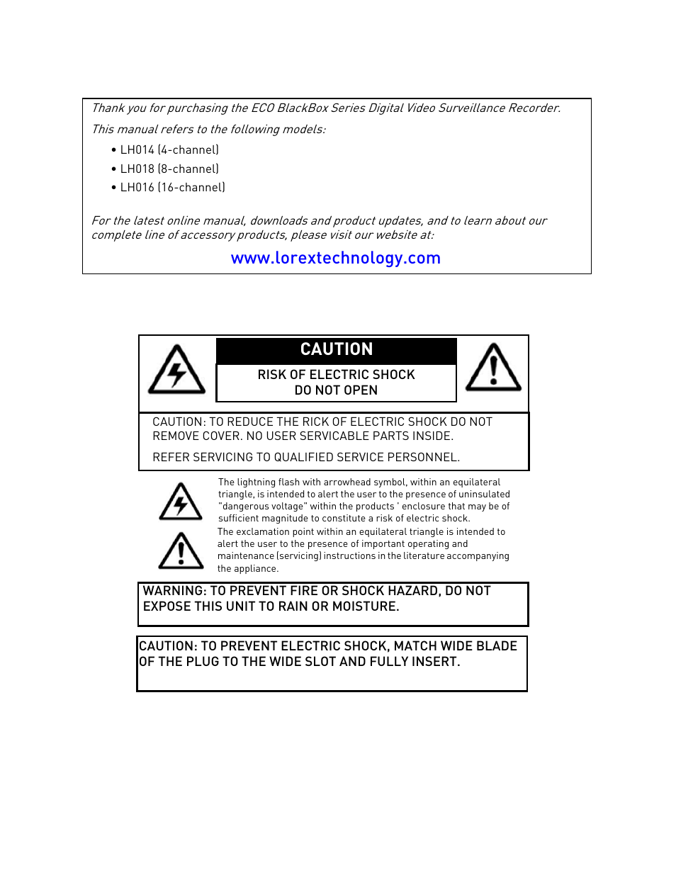 LOREX Technology DIGITAL VIDEO SURVEILLANCE RECORDER LH010 ECO BLACKBOX SERIES User Manual | Page 2 / 128