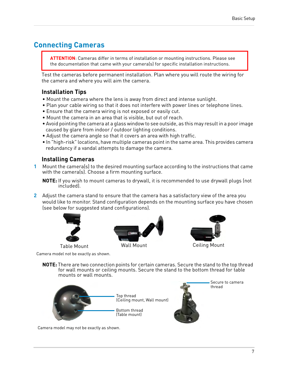 Connecting cameras, Installation tips, Installing cameras | Installation tips installing cameras | LOREX Technology DIGITAL VIDEO SURVEILLANCE RECORDER LH010 ECO BLACKBOX SERIES User Manual | Page 23 / 128