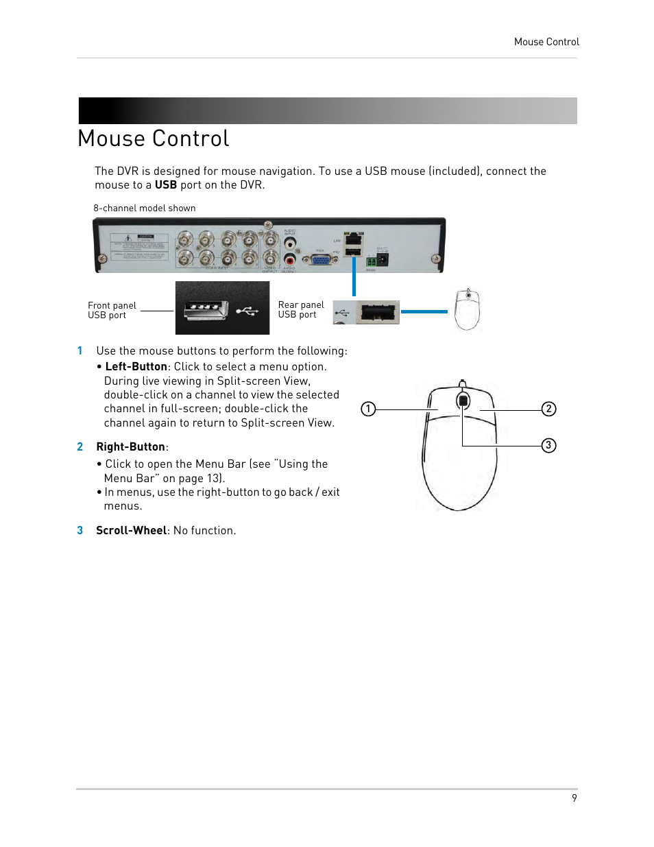 Mouse control | LOREX Technology DIGITAL VIDEO SURVEILLANCE RECORDER LH010 ECO BLACKBOX SERIES User Manual | Page 25 / 128