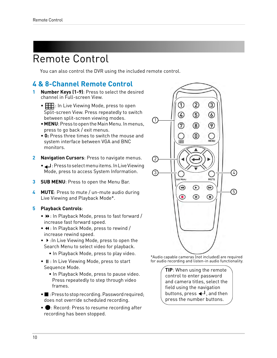 Remote control, 4 & 8-channel remote control | LOREX Technology DIGITAL VIDEO SURVEILLANCE RECORDER LH010 ECO BLACKBOX SERIES User Manual | Page 26 / 128