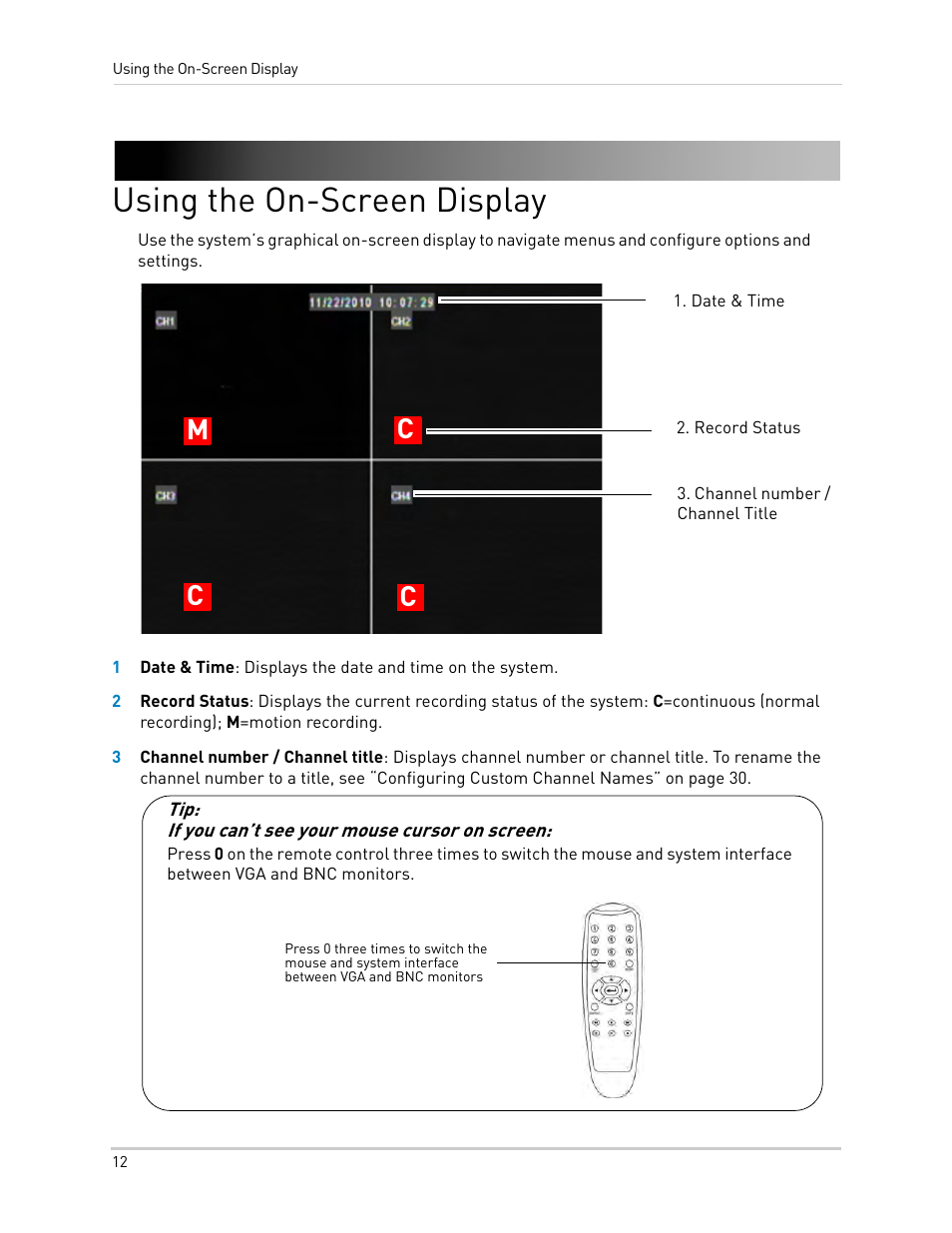 Using the on-screen display, Cm c c | LOREX Technology DIGITAL VIDEO SURVEILLANCE RECORDER LH010 ECO BLACKBOX SERIES User Manual | Page 28 / 128