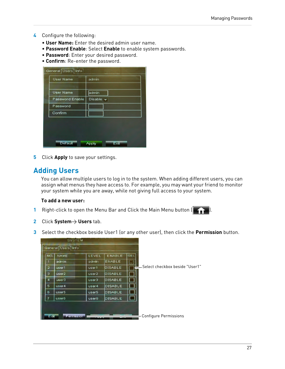 Adding users | LOREX Technology DIGITAL VIDEO SURVEILLANCE RECORDER LH010 ECO BLACKBOX SERIES User Manual | Page 43 / 128