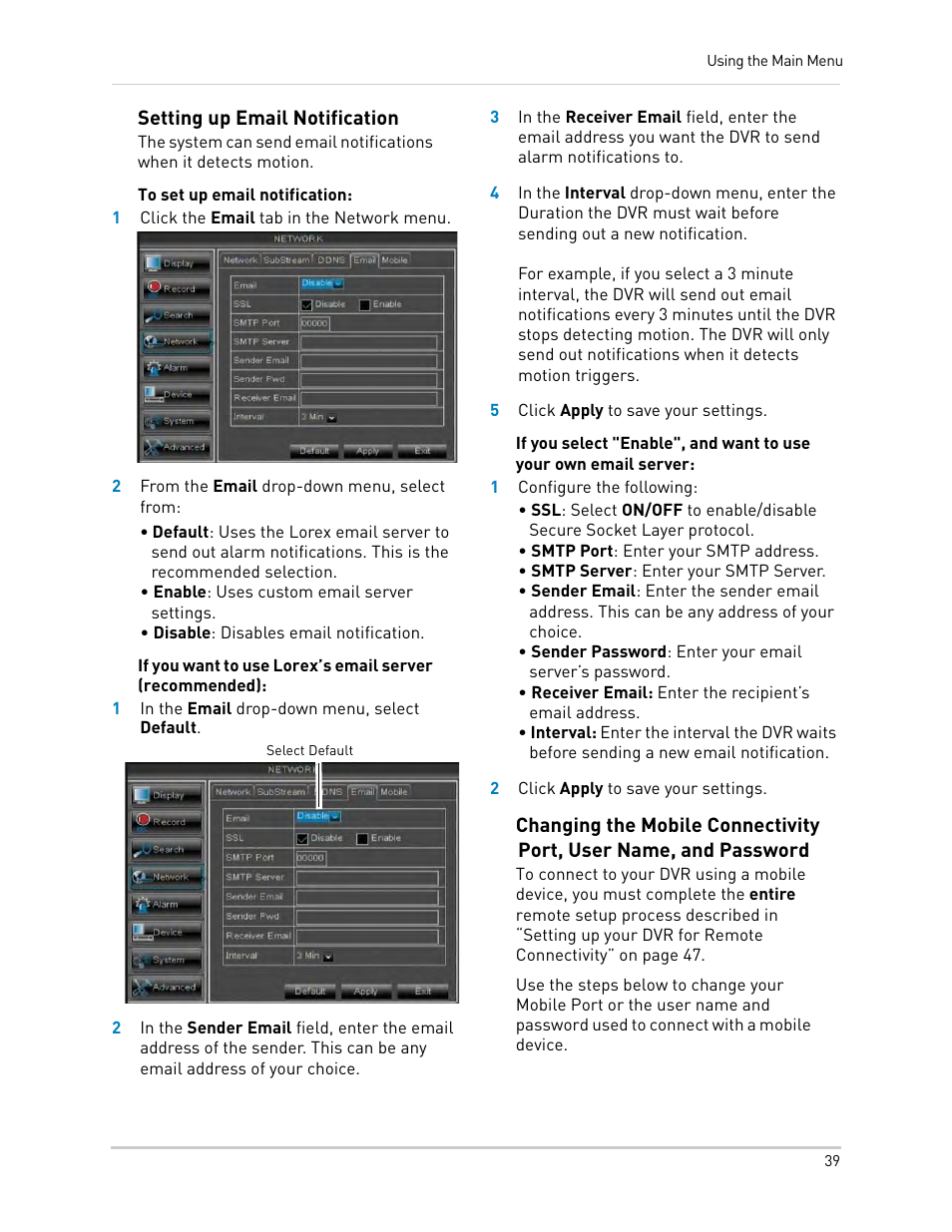 Setting up email notification | LOREX Technology DIGITAL VIDEO SURVEILLANCE RECORDER LH010 ECO BLACKBOX SERIES User Manual | Page 55 / 128