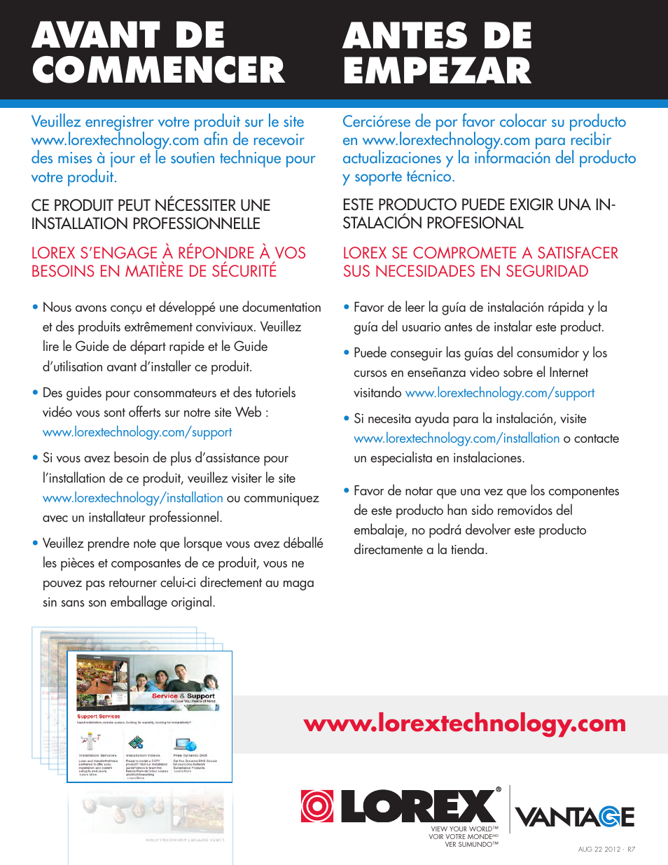 Avant de commencer antes de empezar | LOREX Technology DIGITAL VIDEO SURVEILLANCE RECORDER LH010 ECO BLACKBOX SERIES User Manual | Page 6 / 128