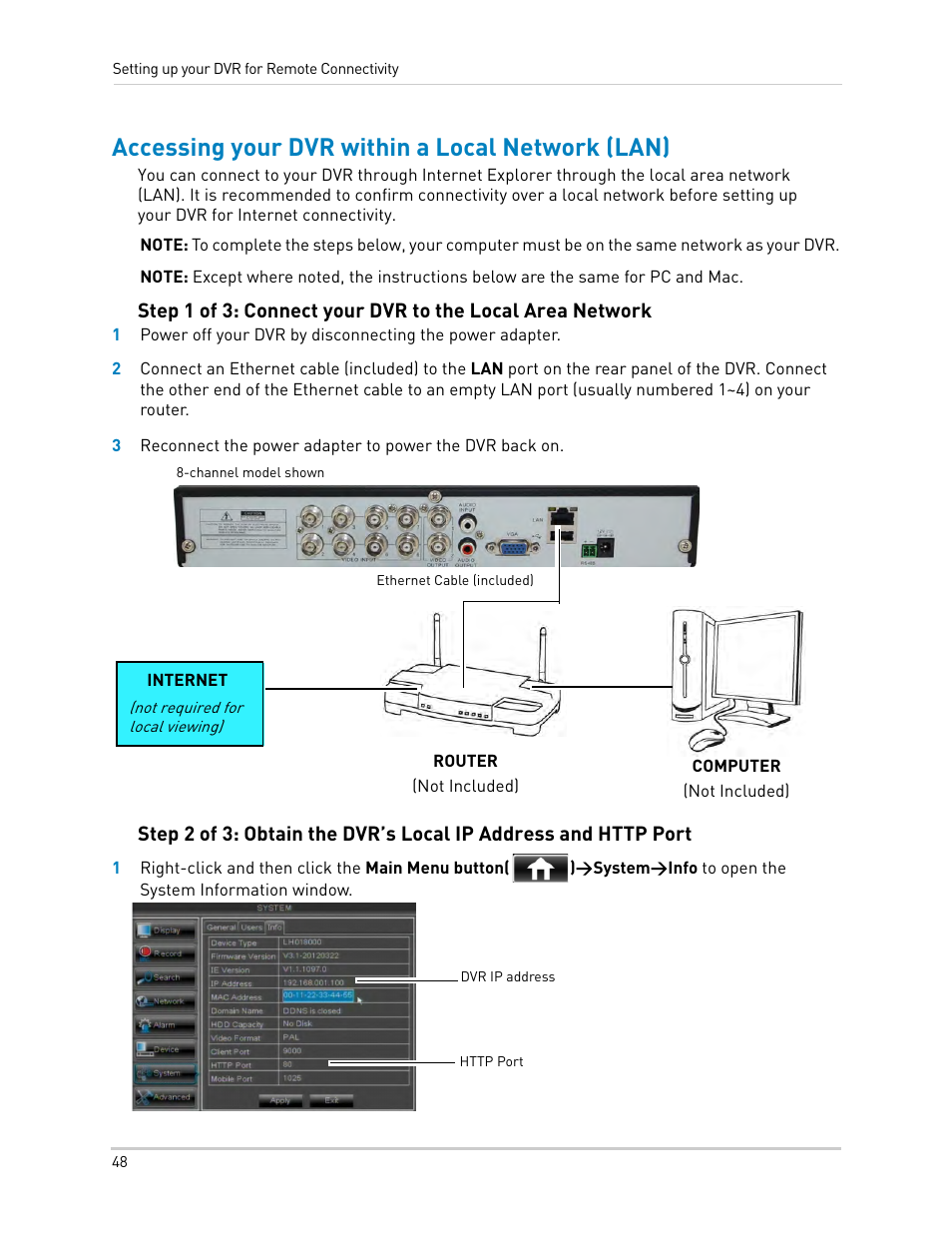 Accessing your dvr within a local network (lan) | LOREX Technology DIGITAL VIDEO SURVEILLANCE RECORDER LH010 ECO BLACKBOX SERIES User Manual | Page 64 / 128