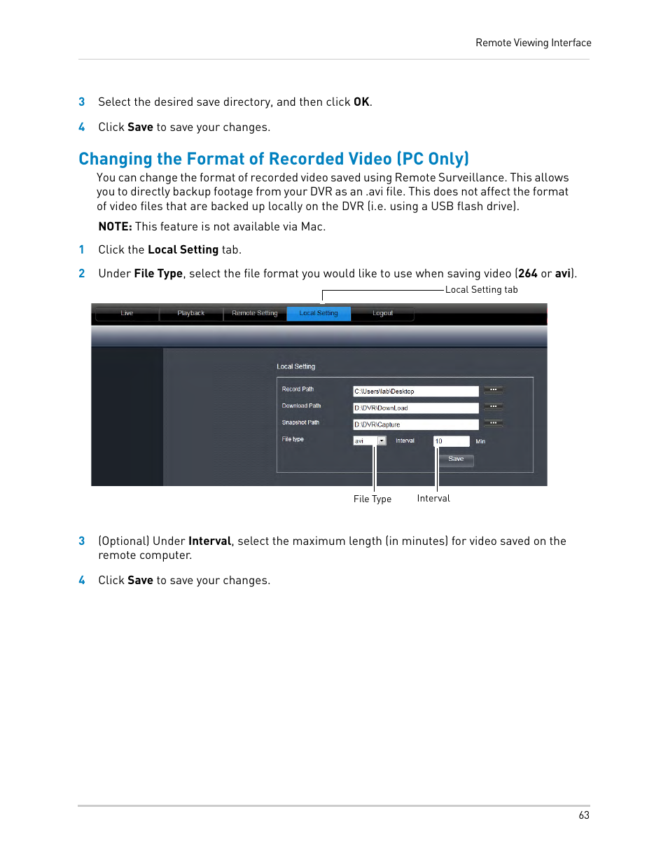 Changing the format of recorded video (pc only) | LOREX Technology DIGITAL VIDEO SURVEILLANCE RECORDER LH010 ECO BLACKBOX SERIES User Manual | Page 79 / 128