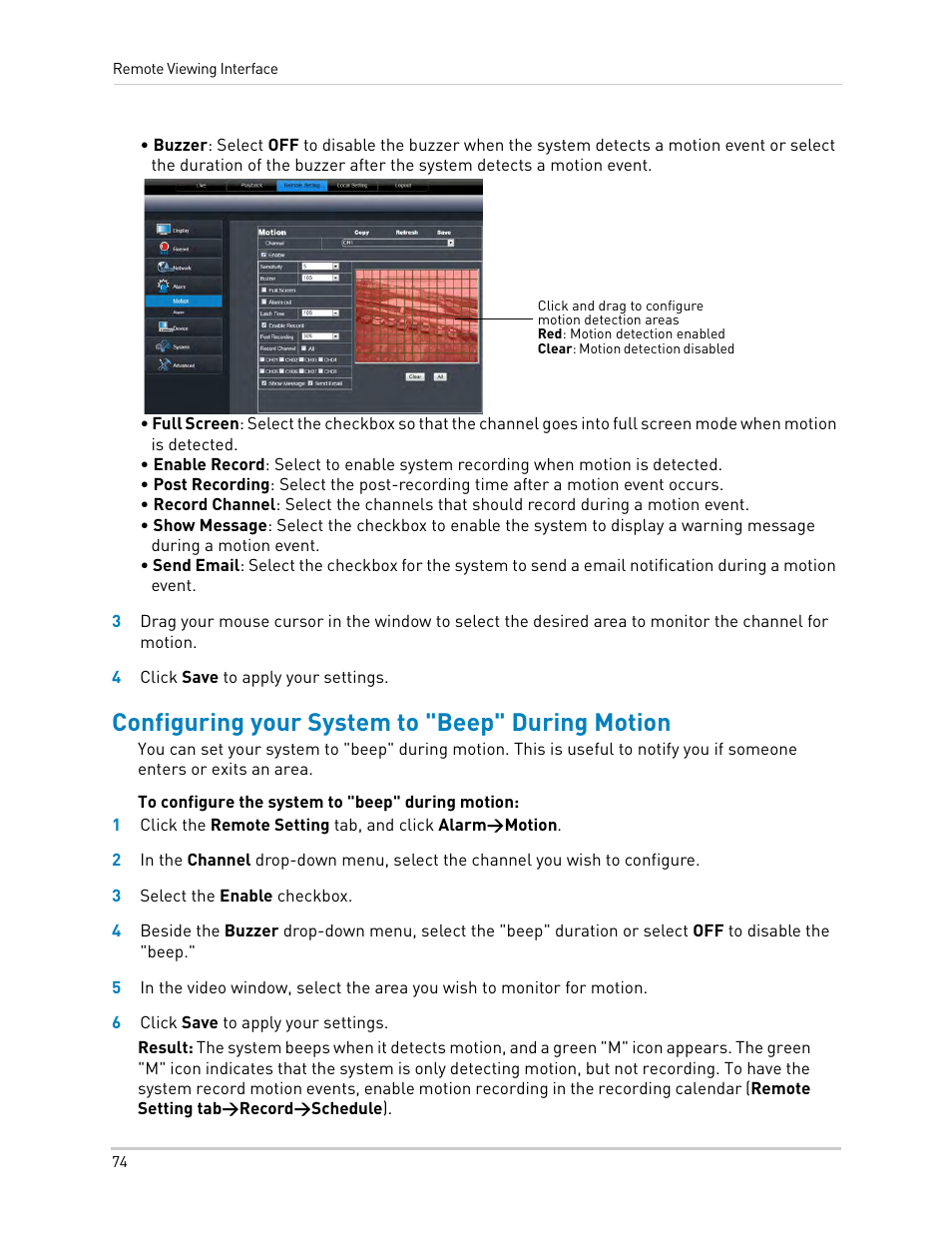 Configuring your system to "beep" during motion | LOREX Technology DIGITAL VIDEO SURVEILLANCE RECORDER LH010 ECO BLACKBOX SERIES User Manual | Page 90 / 128