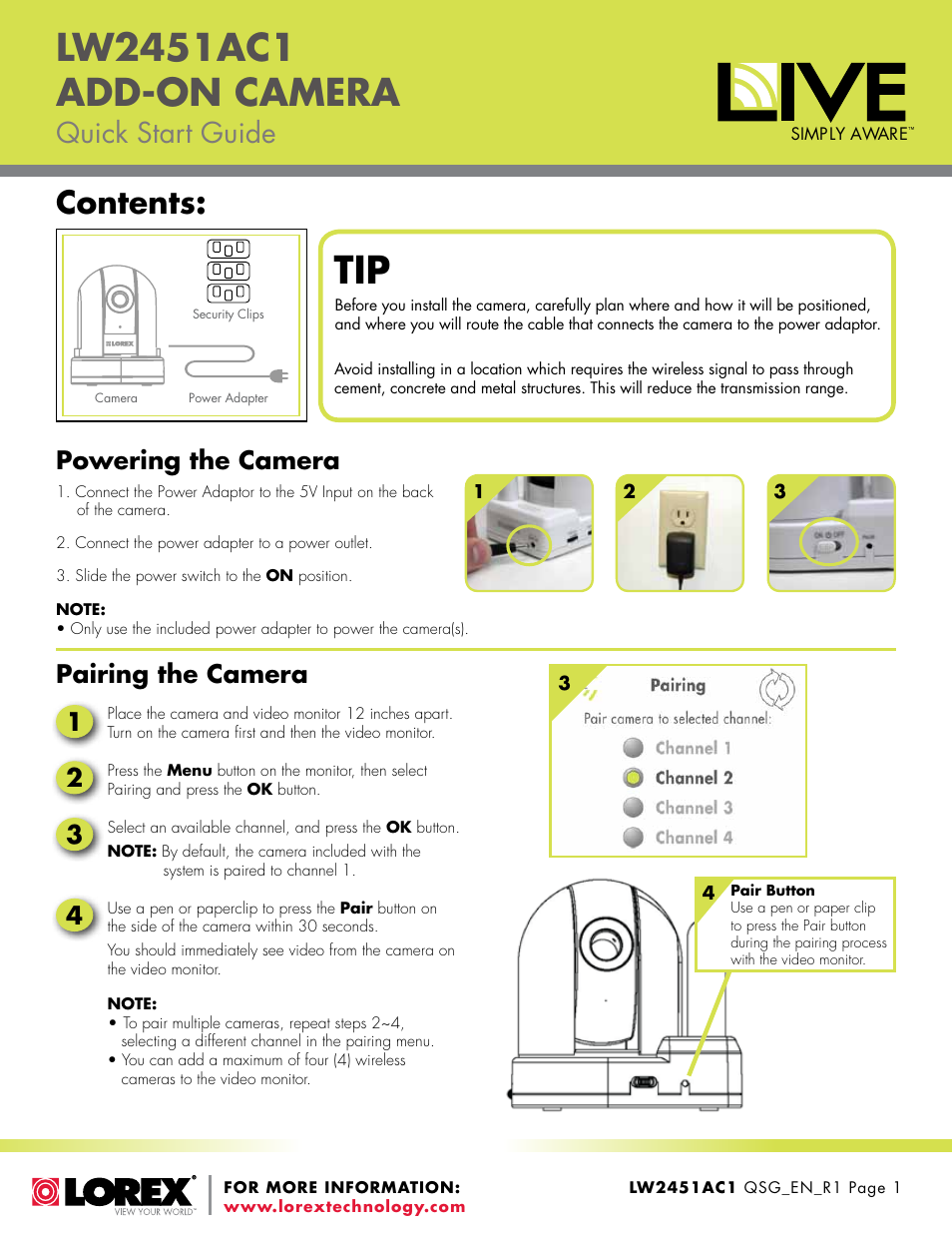 LOREX Technology Add-On Camera LW2451AC1 User Manual | 1 page